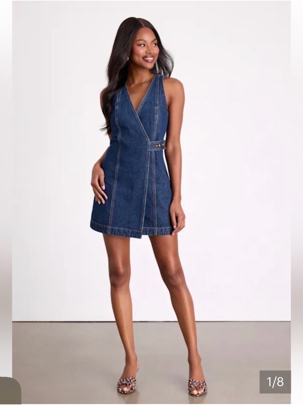 Lulu's Dark Blue Sleeveless Denim Wrap short Dress didi large nwt